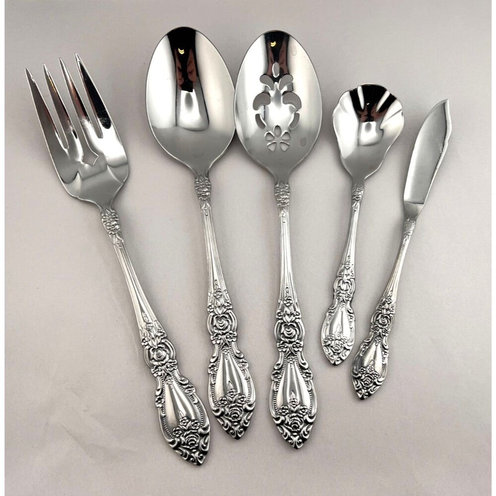5pc Oneida WORDSWORTH Hostess Serving Set Stainless Flatware Silverware Floral